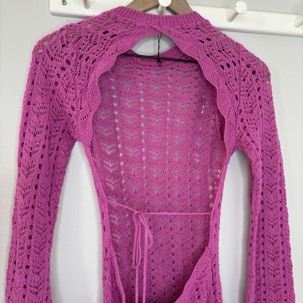 Pink Crochet Dress 8 Babydoll Coquette Fairy‎ Nasty Gal Feminine Whimsy Backless - Picture 5 of 9